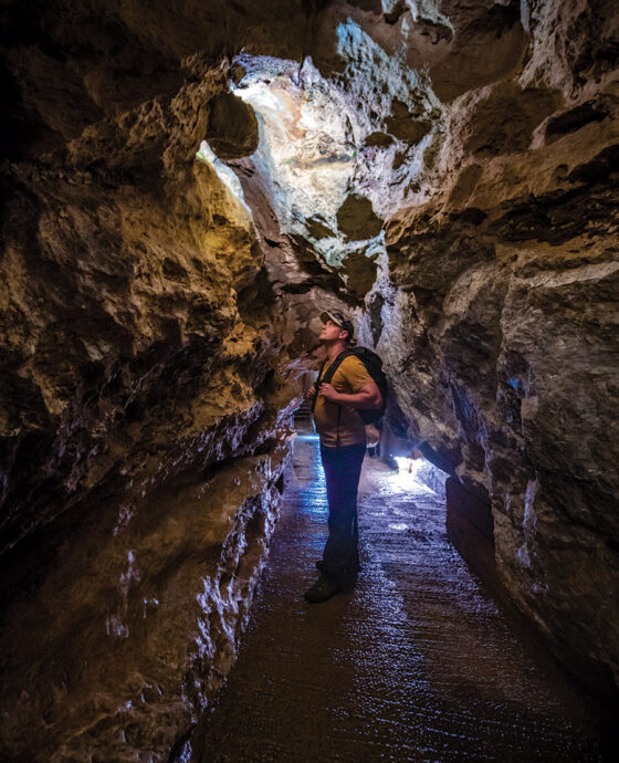 Person inside Linville Caverns