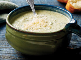 Bowl of roasted leek and potato soup