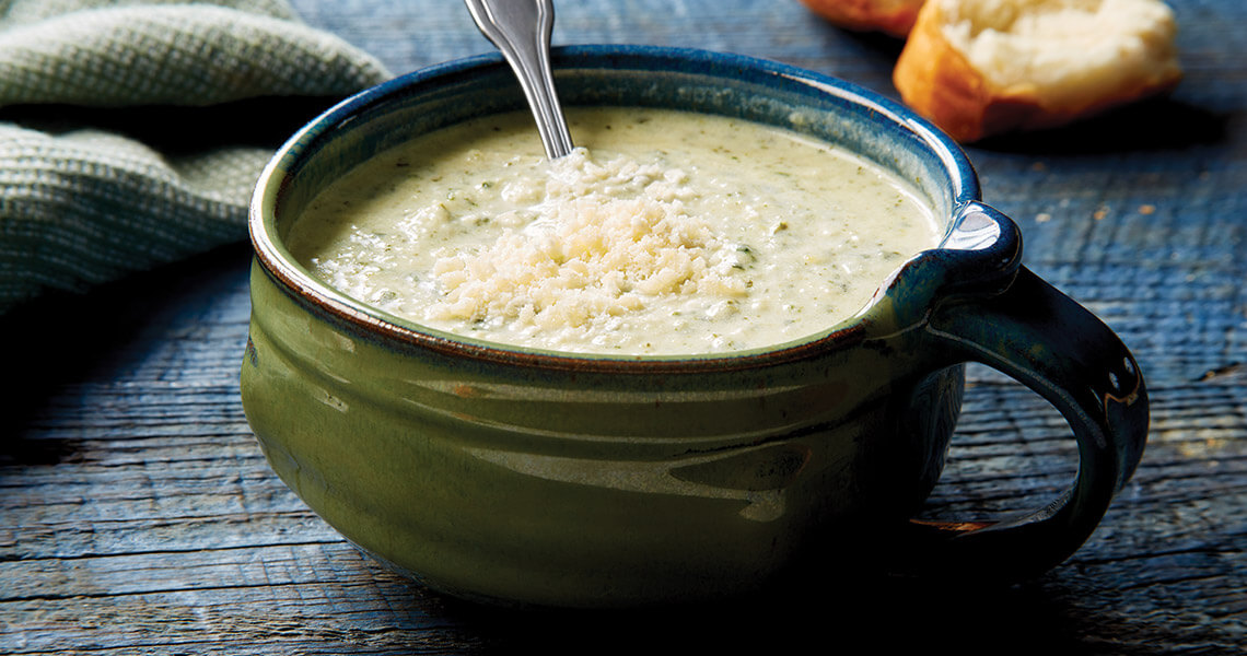 Bowl of roasted leek and potato soup