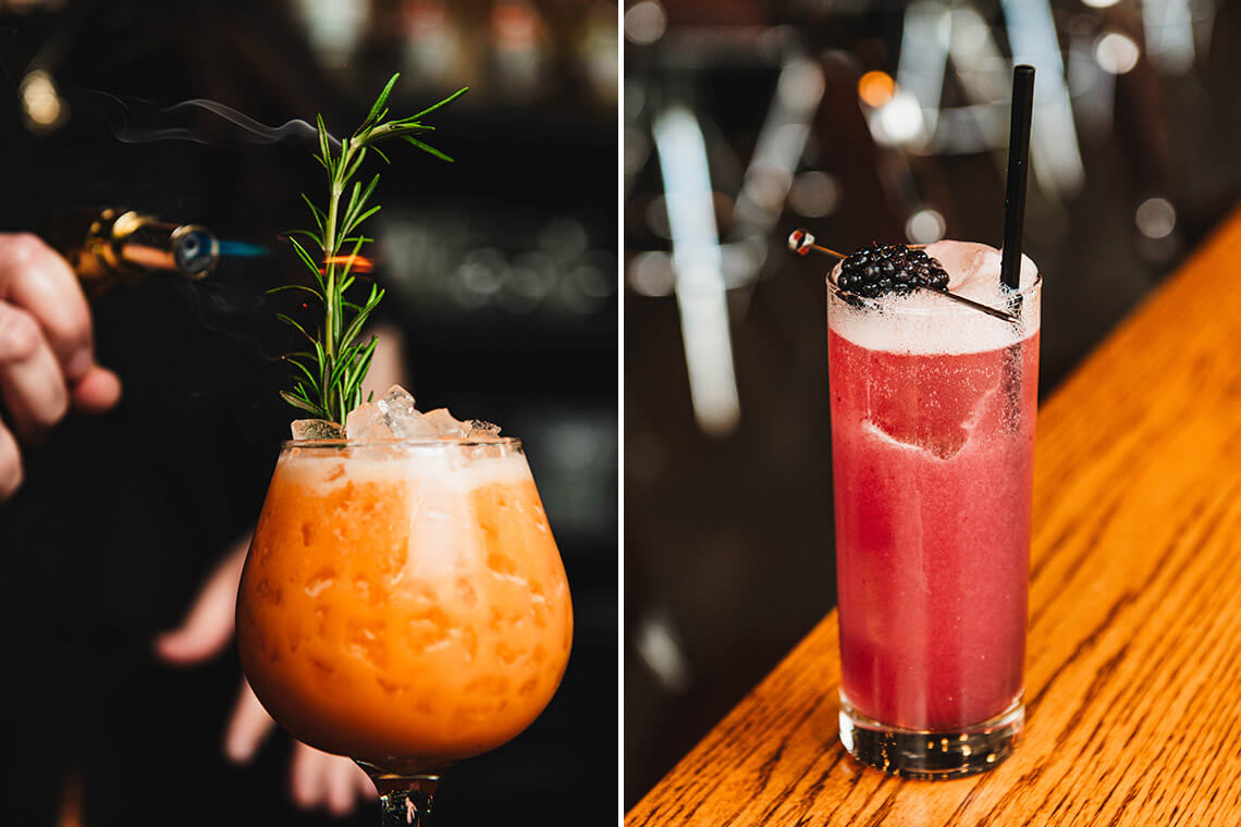 The Thyme and Space mocktail and Blue Rain Cocktail from Dram & Draught