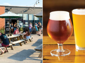 Exterior and craft beers at Tobacco Wood Brewing Company