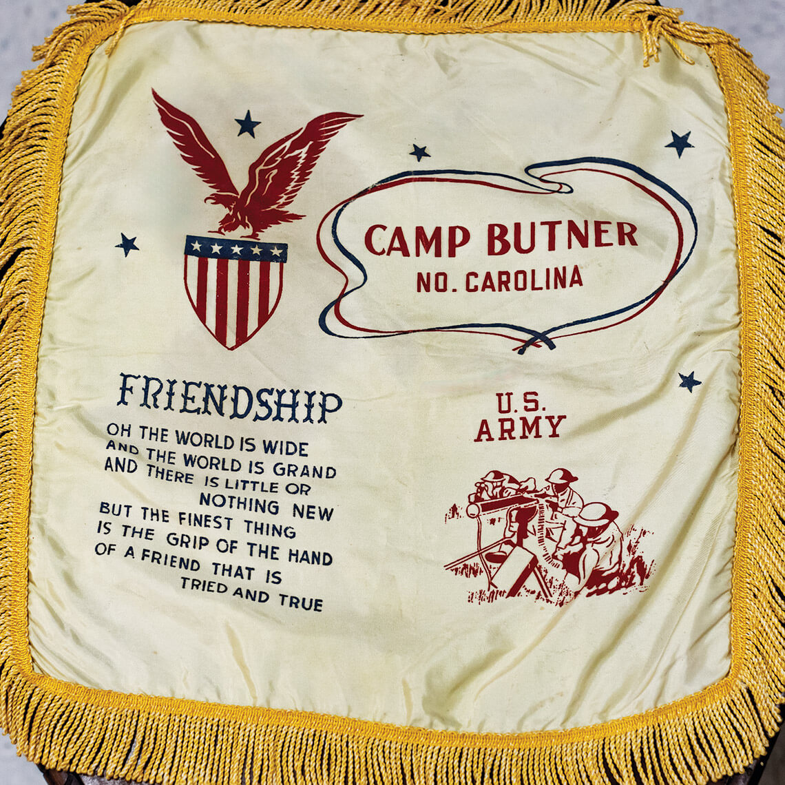 Sweetheart pillowcase on display at Camp Butner