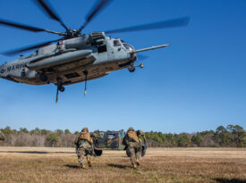 Camp Lejeune Marines participate in exercises like helicopter support team training.