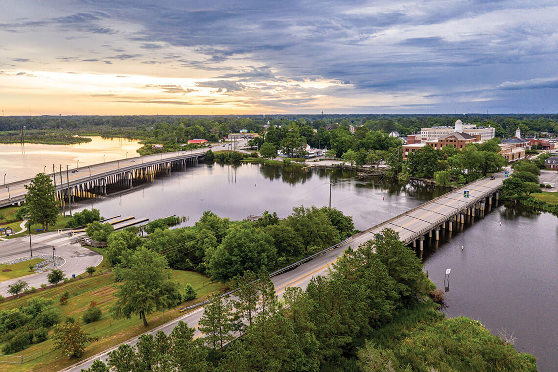 The town of Jacksonville, NC, overlooking the New River