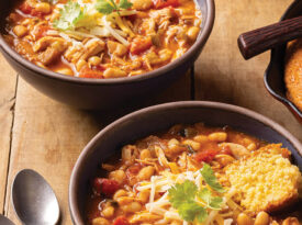 Bowls of Nico's grilled chicken chili