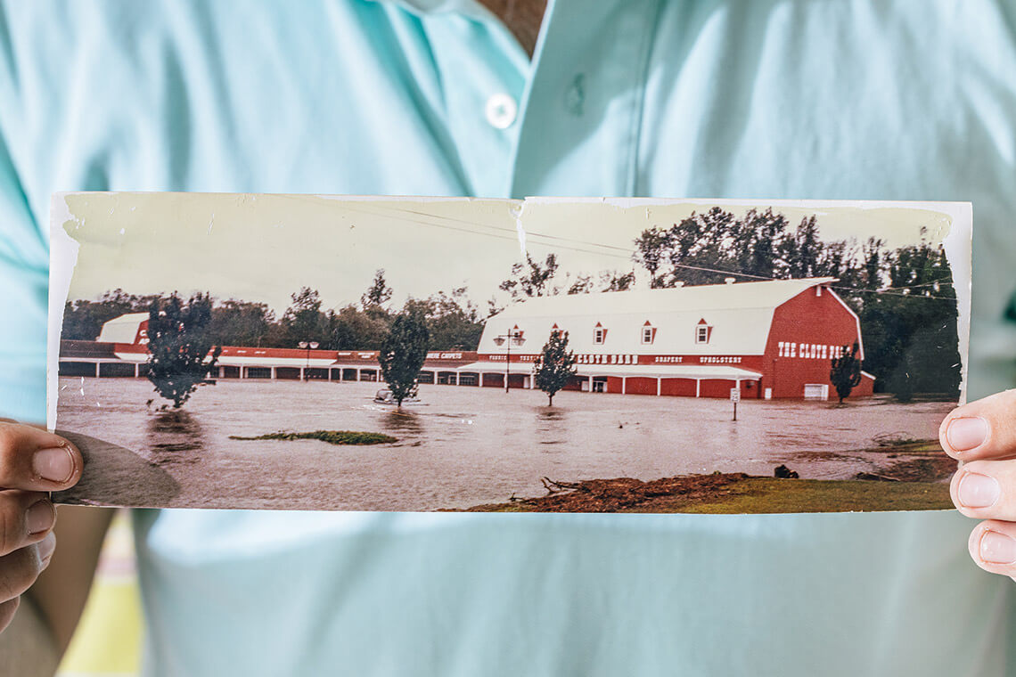 A photo of the Cloth Barn during Hurricane Floyd