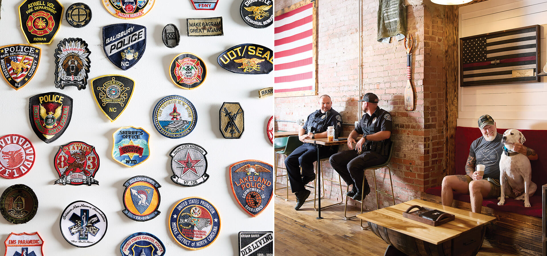 Decor throughout Local Patriot honors veterans and first responders