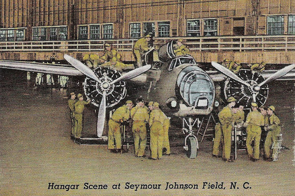 Army Air Corpsmen learned, among other things, how to repair planes in the 1940s