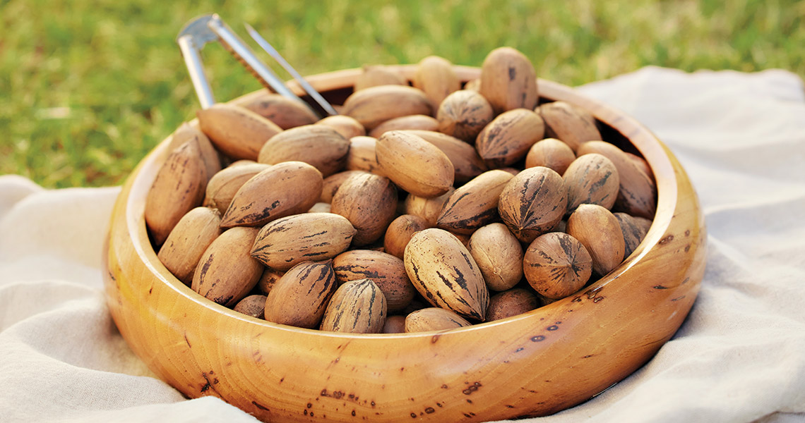 North Carolina pecans in a wooden bowl