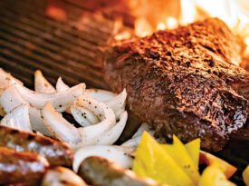 Cooking meat and vegetables on the grill at The Gamekeeper