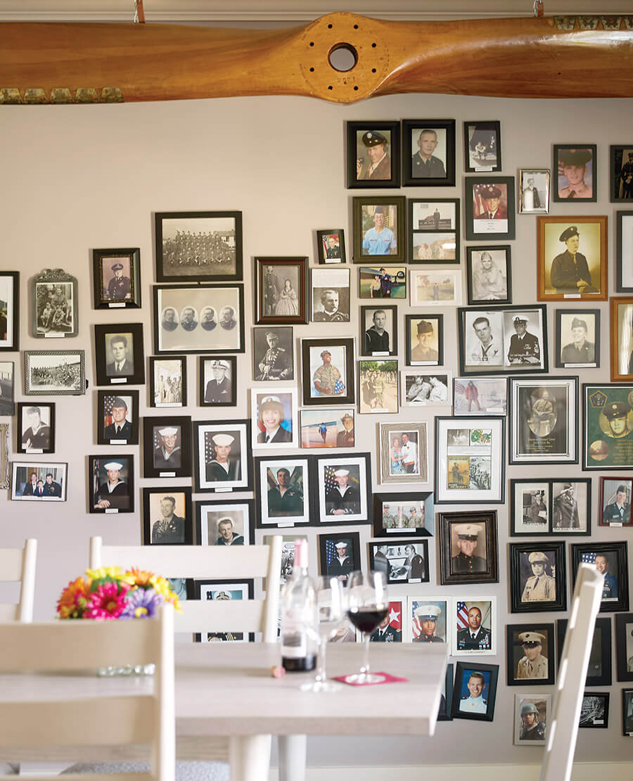 Haze Gray’s Wall of Honor pays tribute to those who’ve served, including patrons and family members of Becky and Deane Muhlenberg.