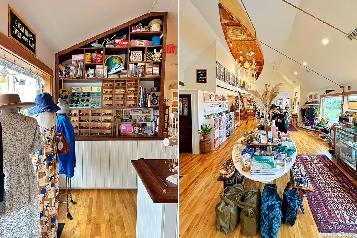 Clothes, accessories, and home goods inside Mom's Sweet Shop in the Outer Banks