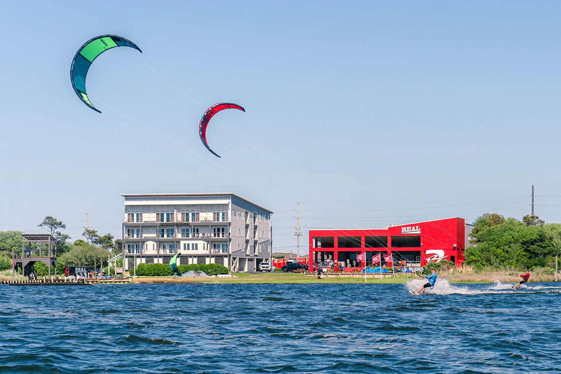 Kiteboarders at REAL Watersports in the Outer Banks