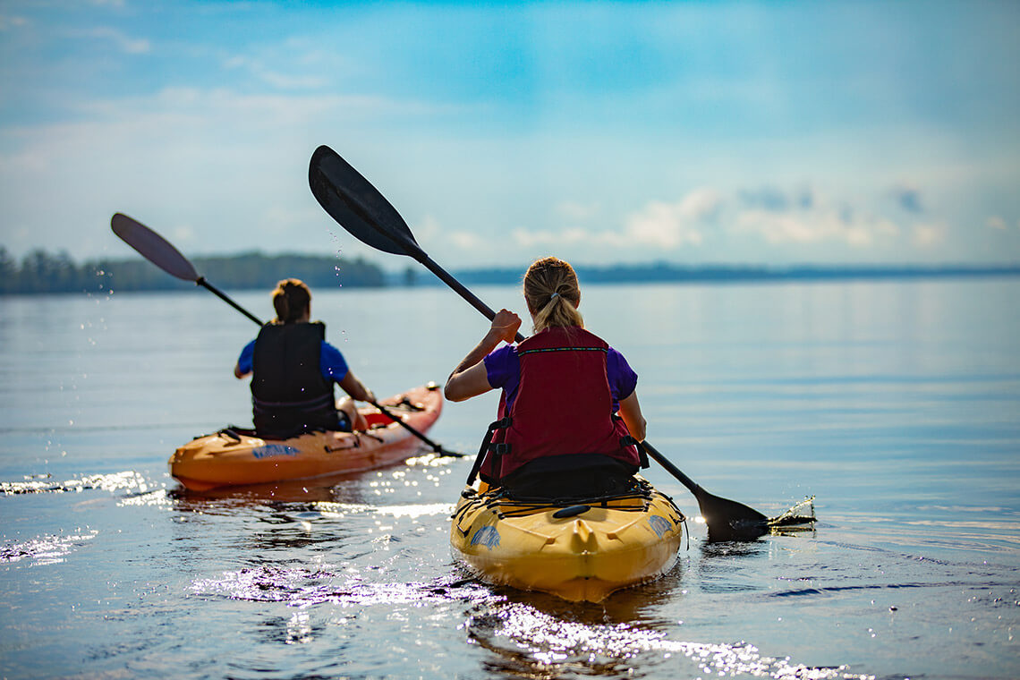 Two people kayaking in Elizabeth City