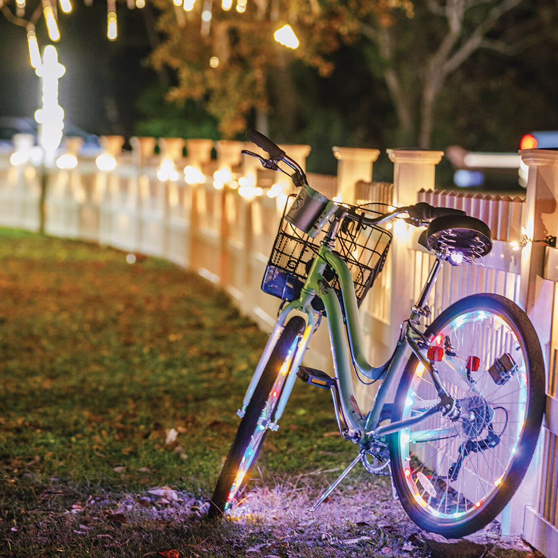 Bicycle decorated with lights in Harkers Island