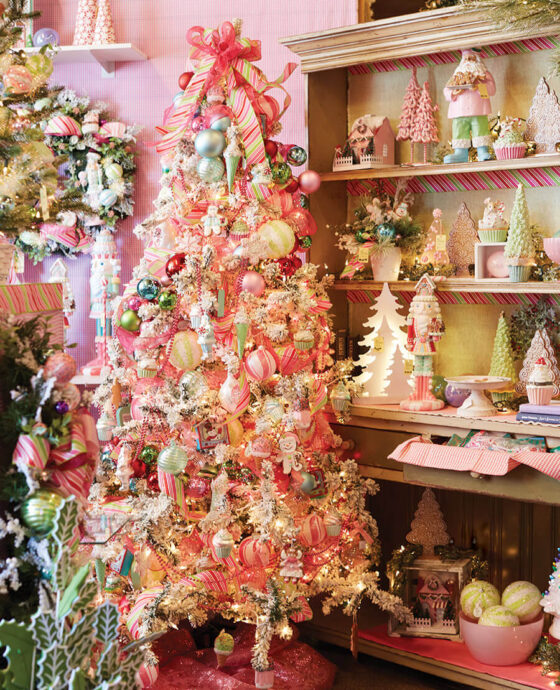 Pink Christmas tree in Burge Flower Shop