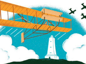 Illustration of the Wright Brothers in flight