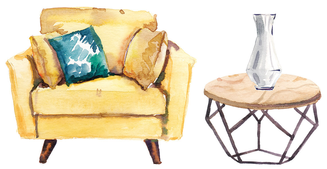 Illustration of armchair and coffee table