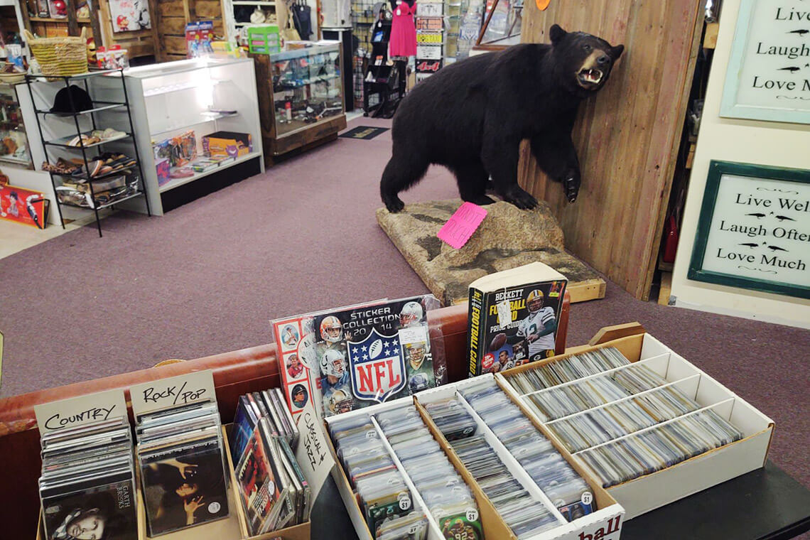 Crates of baseball cards in Antiques & Geeks in Asheboro, NC