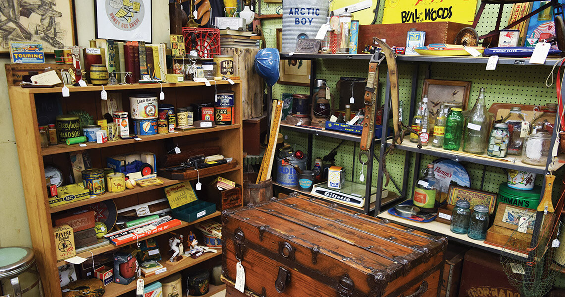 Shelves of antiques in Collector's Antique Mall in Asheboro, NC