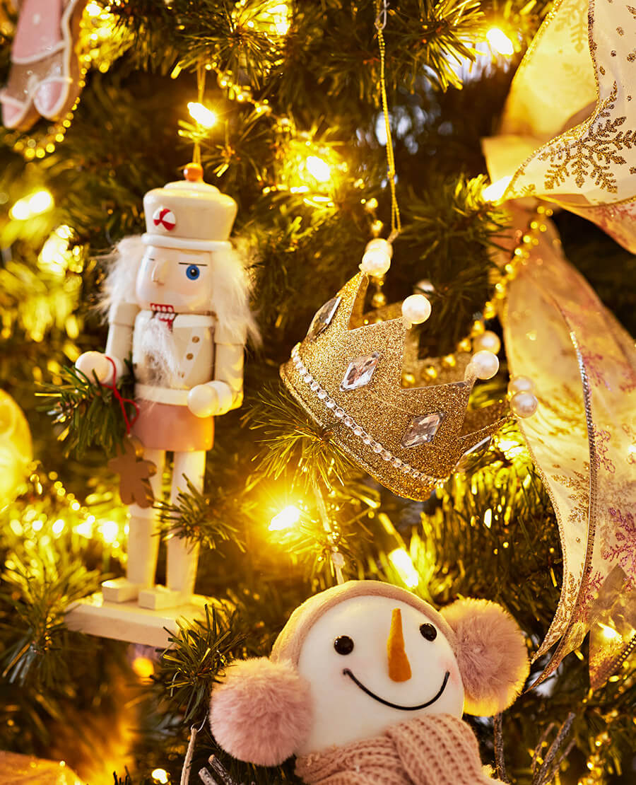 Pink ornaments on the Christmas tree at Master Mason Cottage at the Masonic Home for Children