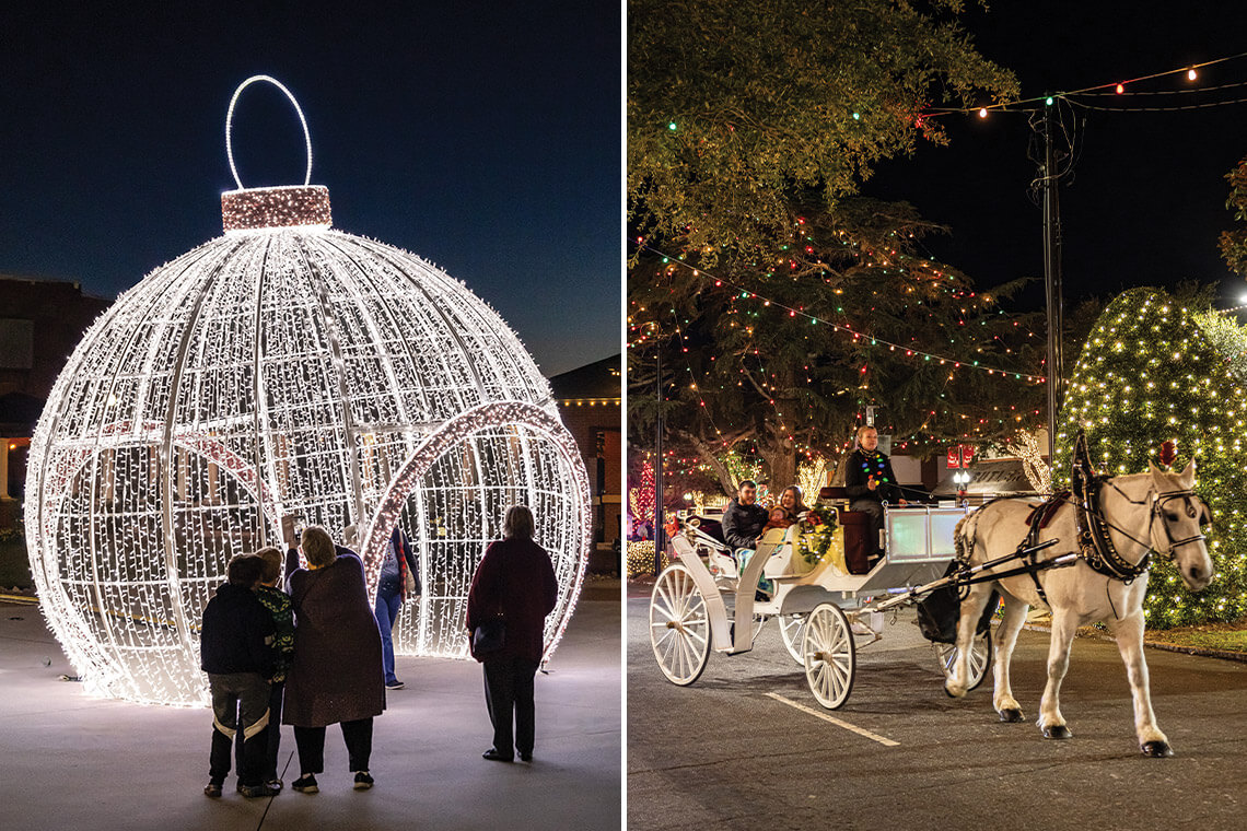 the illuminated globe in Forest City