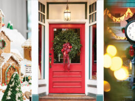 GIngerbread village inside Carolina Hotel at Pinehurst resort, Village of Pinehurst, Clock in the village