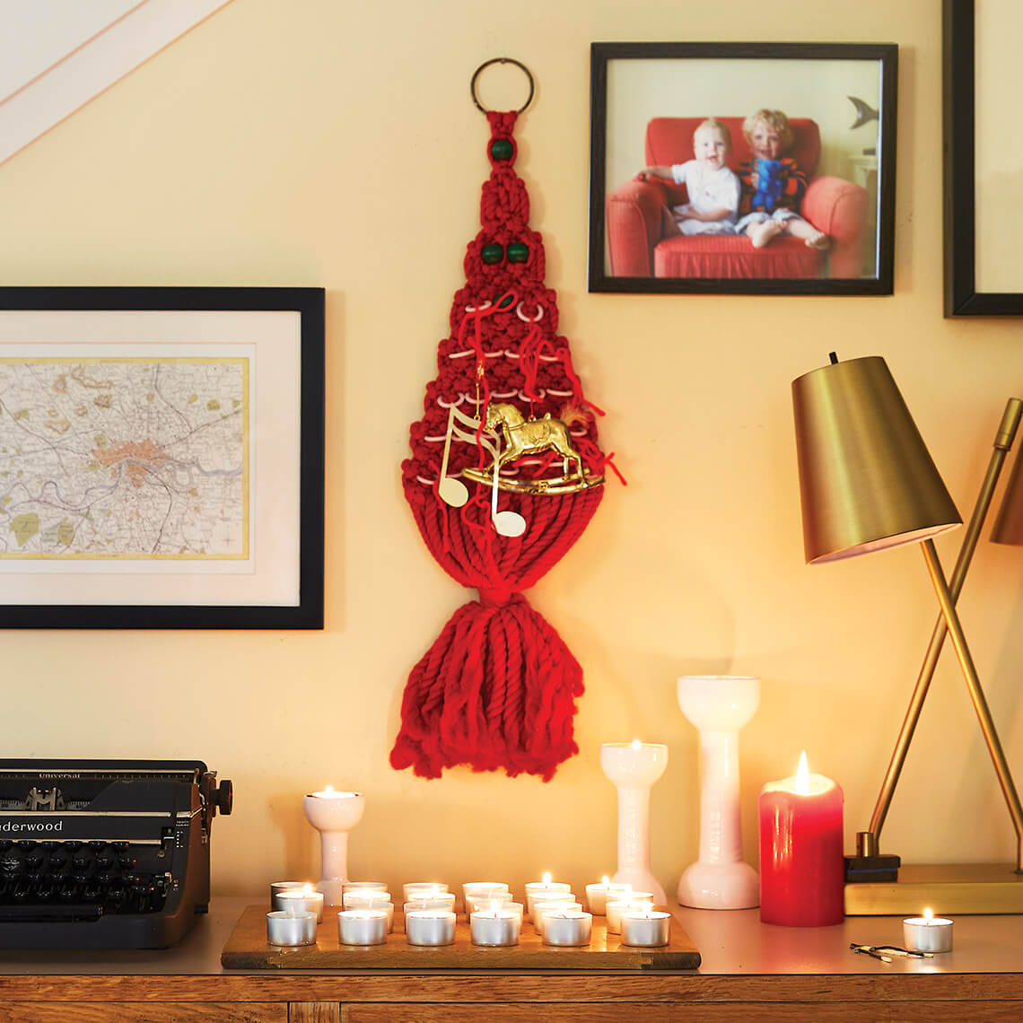 A macrame Christmas tree in the Perry Family Household