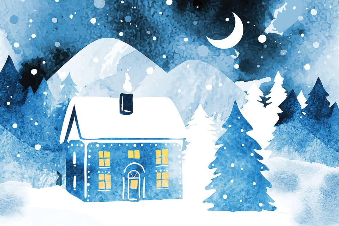 Illustration of a house covered in snow