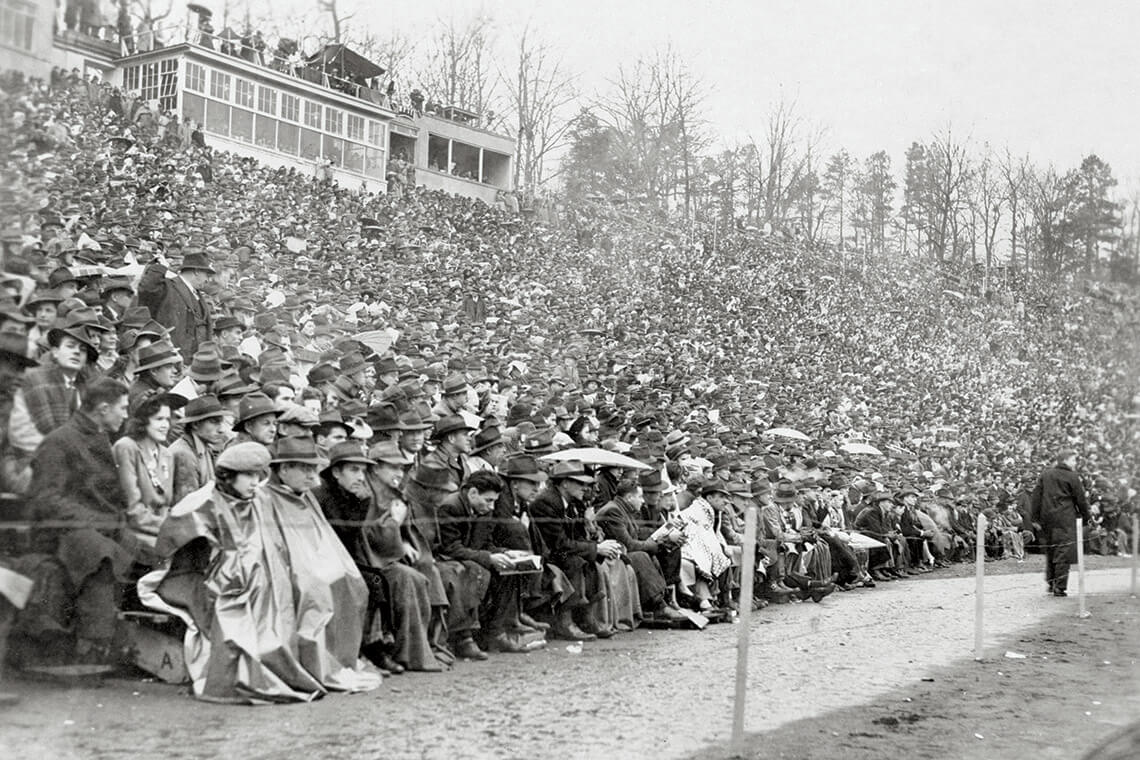 Spectators fills the stands at Duke Stadium for the 1942 Rose Bowl