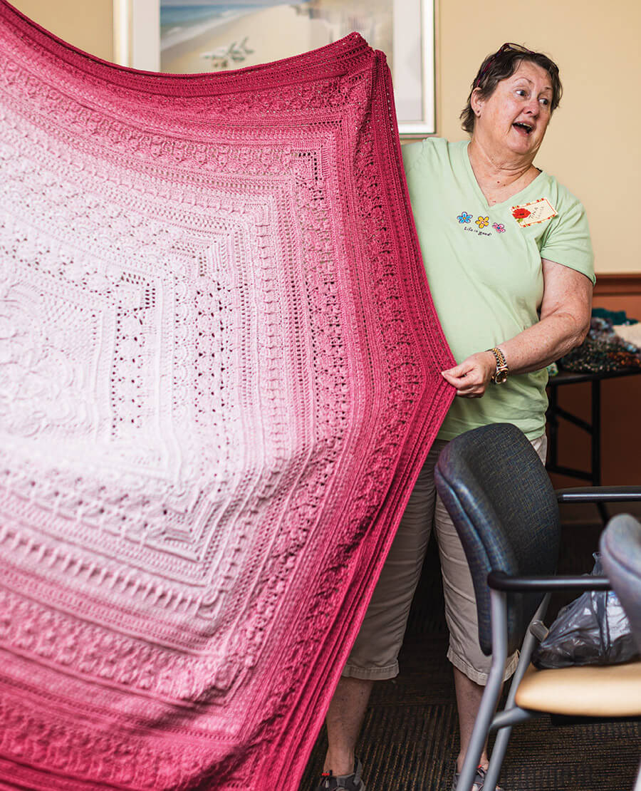 &nbsp;Cape Fear Knitter Tina Louise Mason shows off her pink blanket.