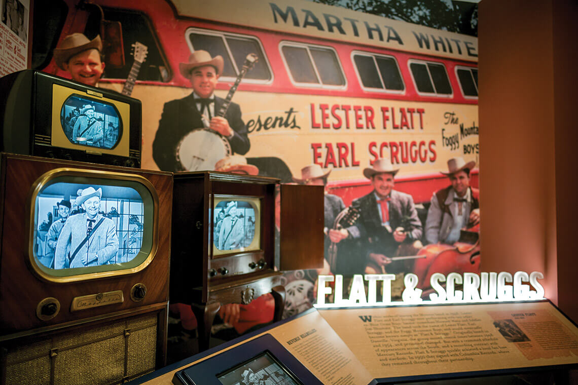 Exhibit displaying Earl Scruggs' contributions at the North Carolina hall of fame