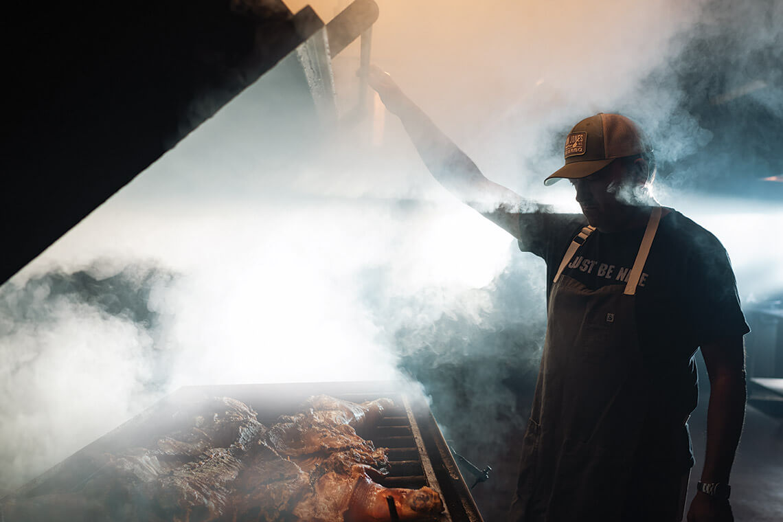 Sam Jones at the smokehouse at his barbecue restaurant