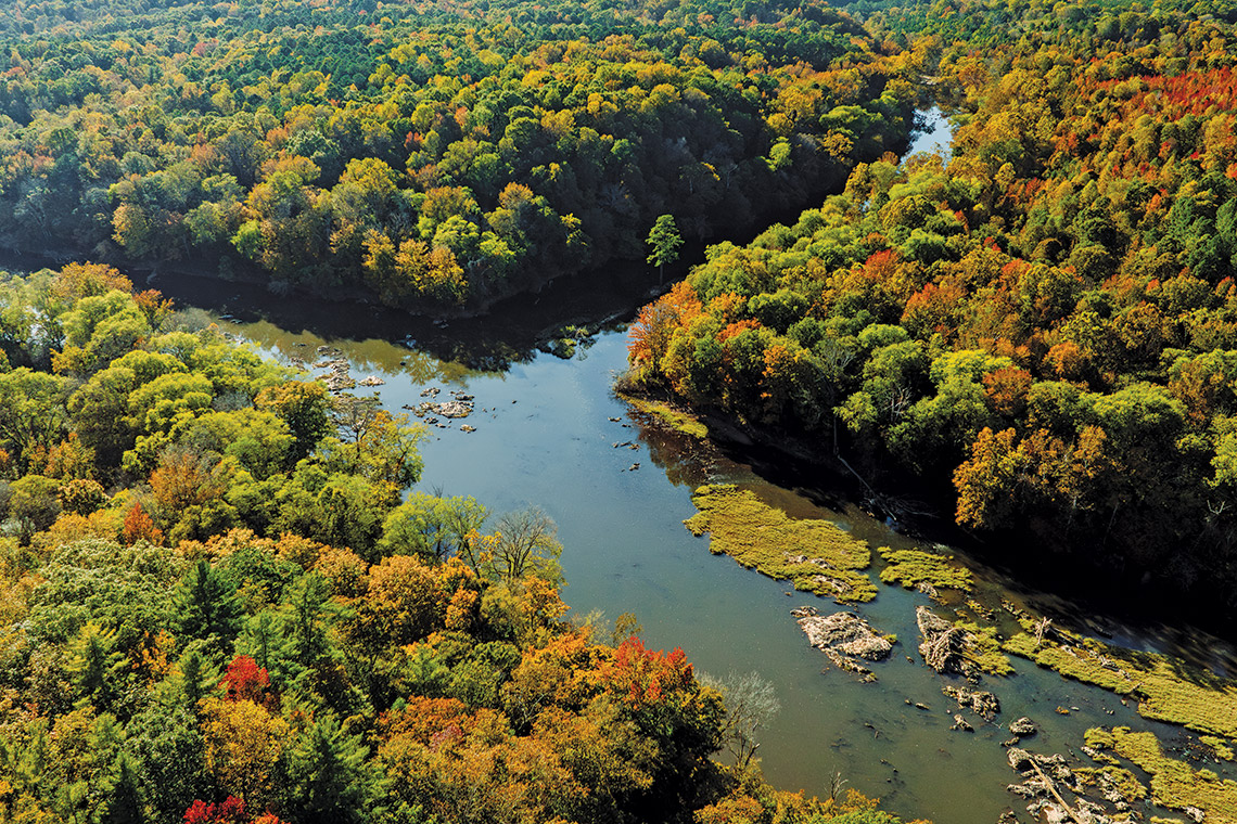 The confluence of the Deep and Rocky rivers at White Pines Nature Preserve in Chatham County
