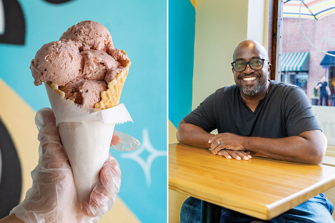 Ice cream cone and shop owner Michael Sneed