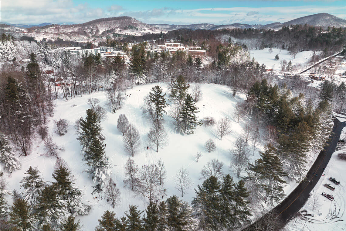 Strawberry Hill covered in snow