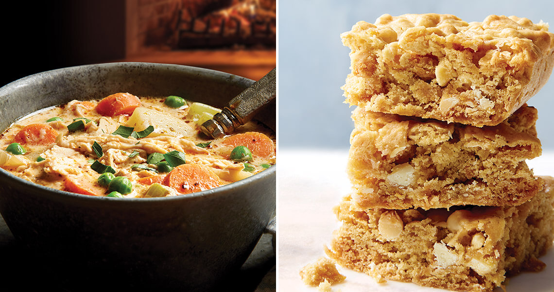 Fireside stew and cornflake marshmallow blondies