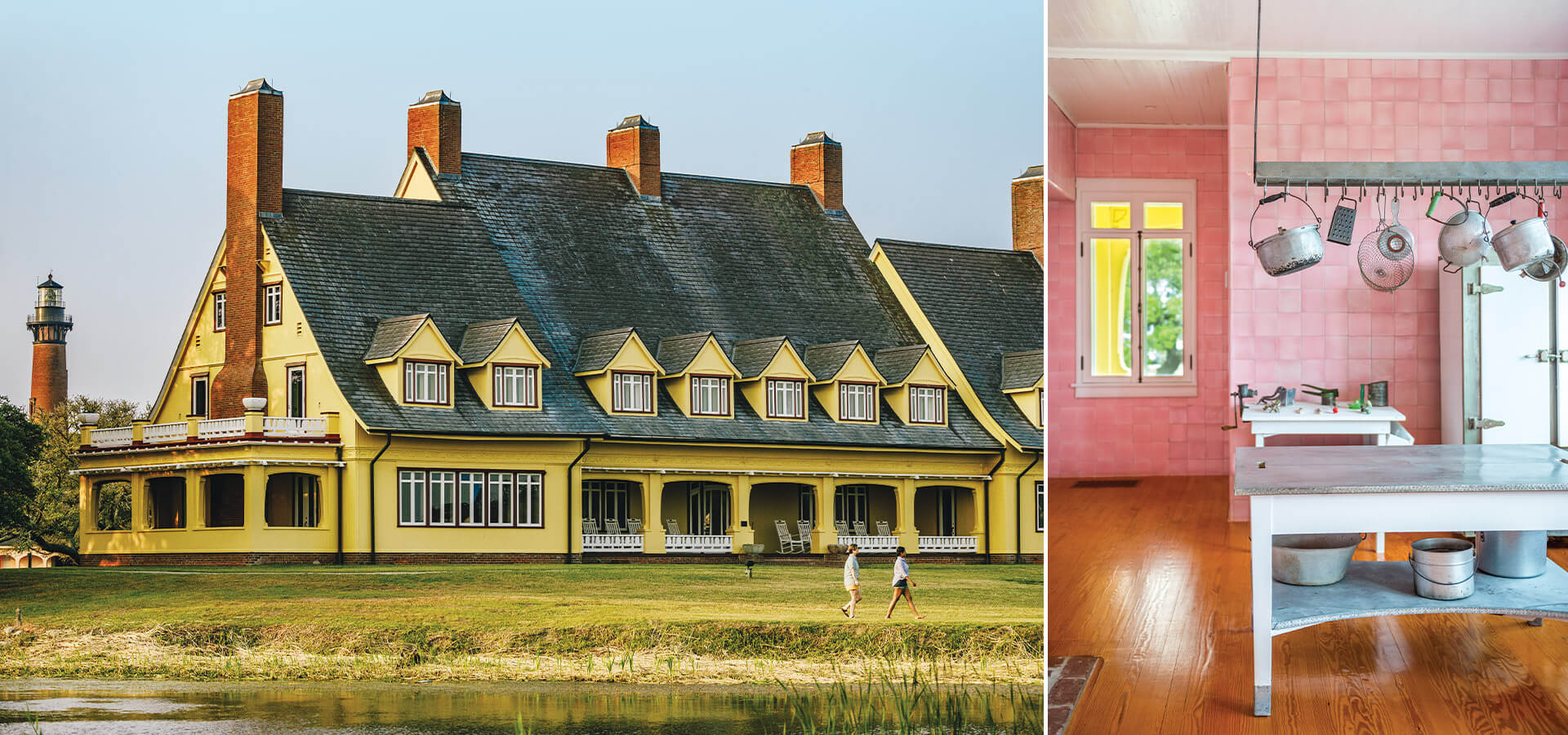Corolla's Whalehead Club and inside the vintage kitchen.