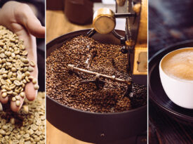 fresh roasted coffee beans go into making lattes at Bald Guy Brew