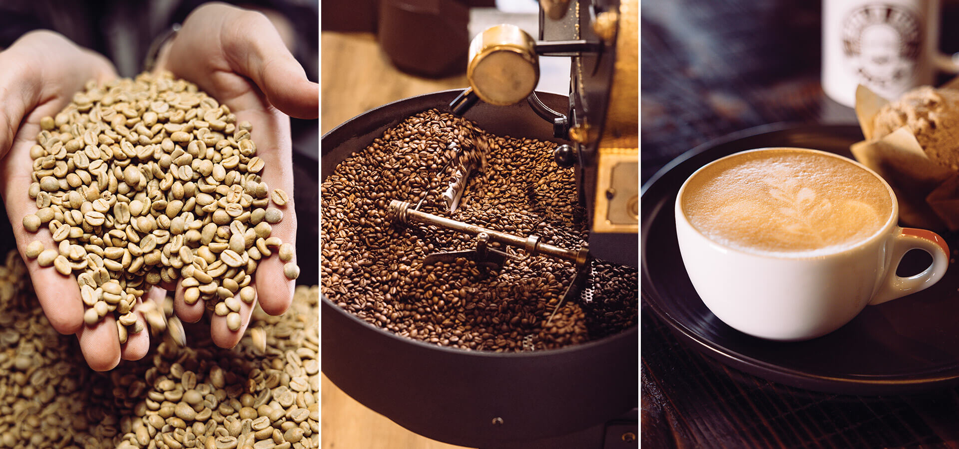 fresh roasted coffee beans go into making lattes at Bald Guy Brew