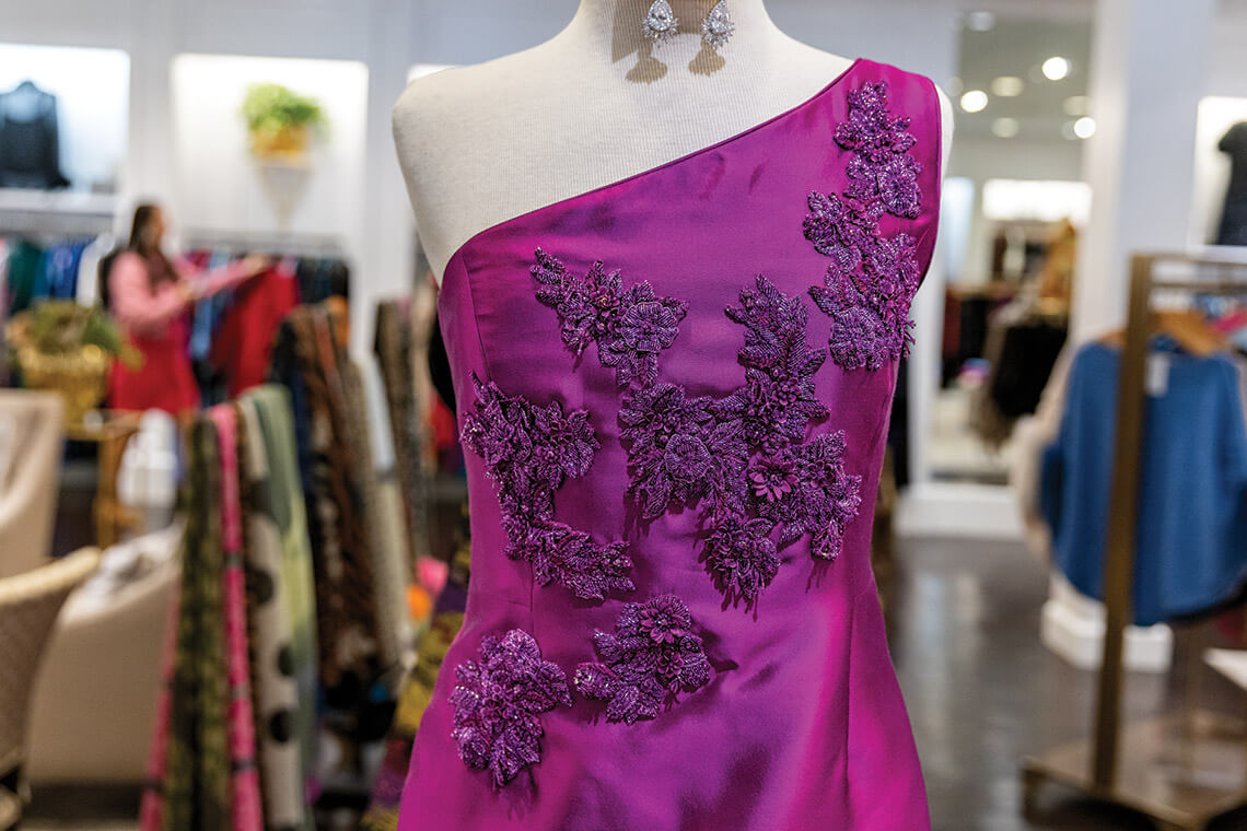 Fuschia gown at Kannon's Clothing women's store