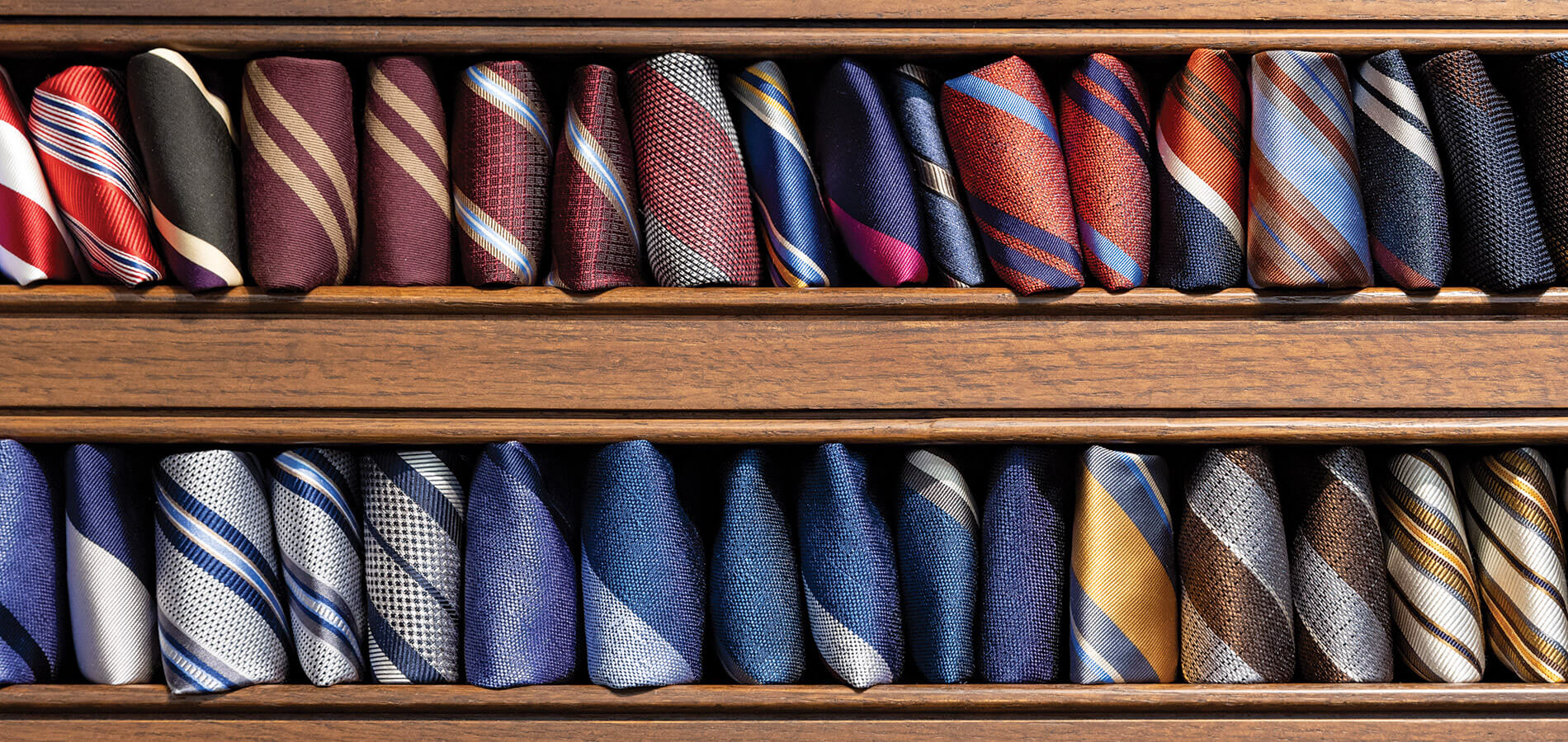 Drawer of ties at Kannon's Clothing
