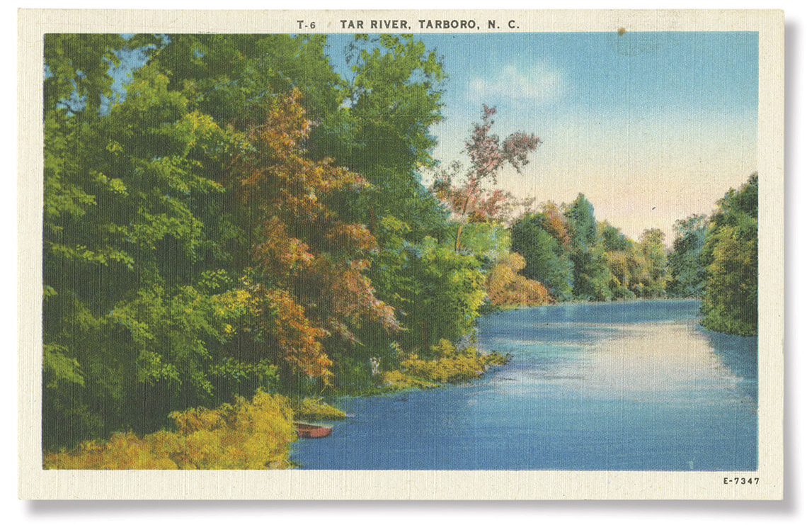 Historic postcard of the Tar River in Tarboro, NC