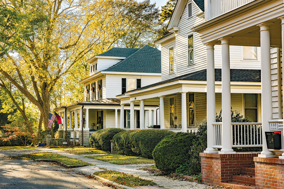 Historic homes line Park Avenue in Tarboro, NC