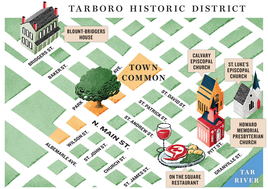 Illustrated map to Tarboro's Historic District