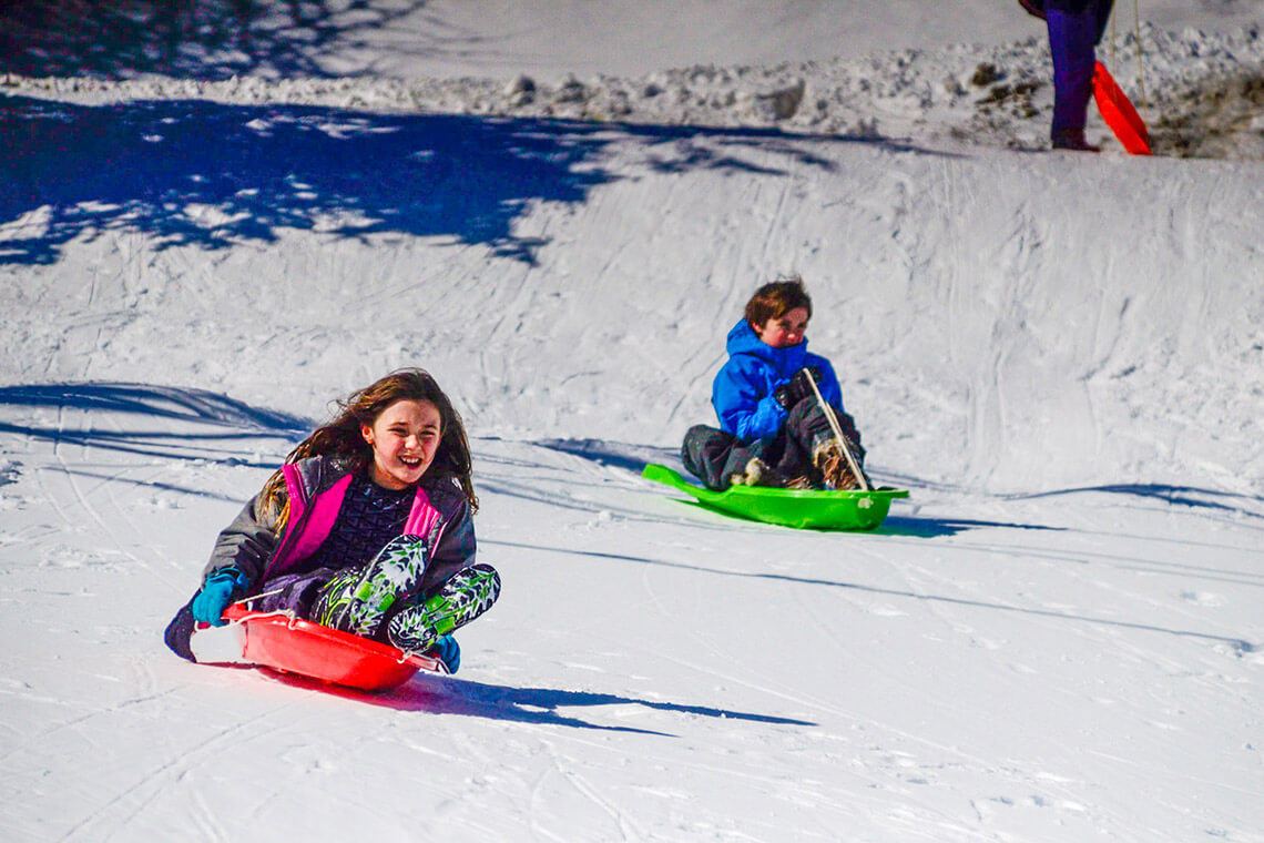 Children on the town sledding hill at Beech Mountain, NC