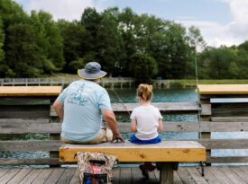 Father and daughter fishing at Lake Coffey