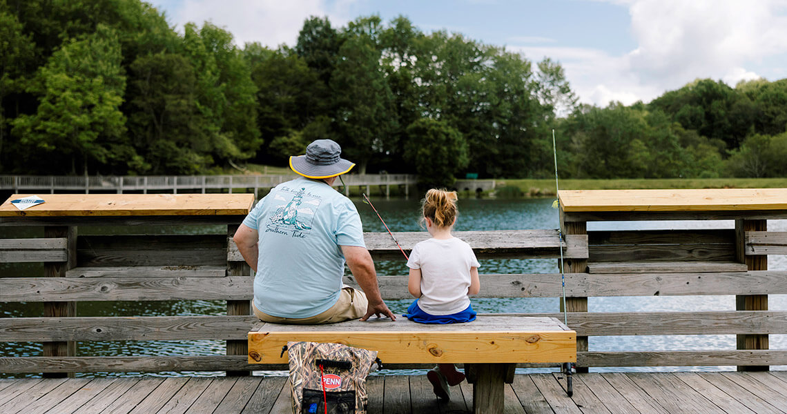 Father and daughter fishing at Lake Coffey