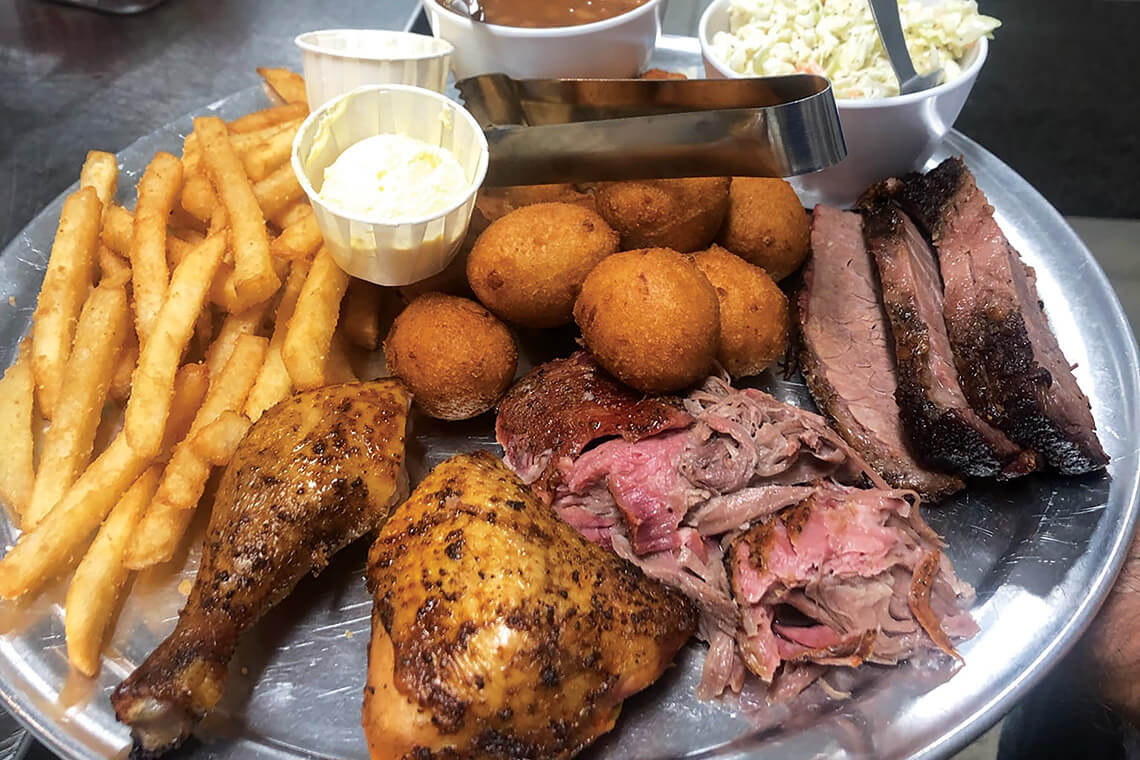 Plate of brisket and more at Pik-n-Pig in Carthage, NC