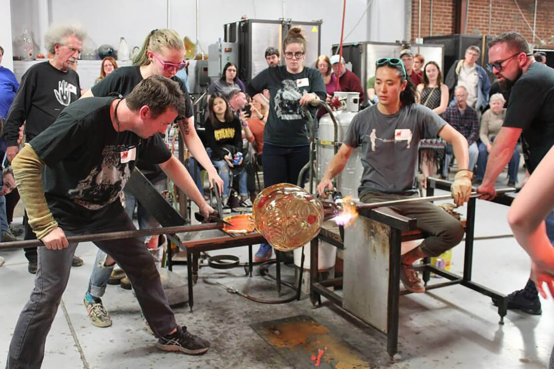 Live glass blowing demo at Starworks in Moore County, NC